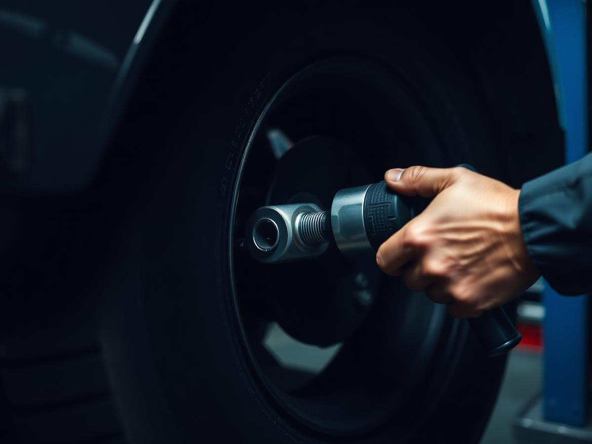 Mechanic torquing a wheel during tire service